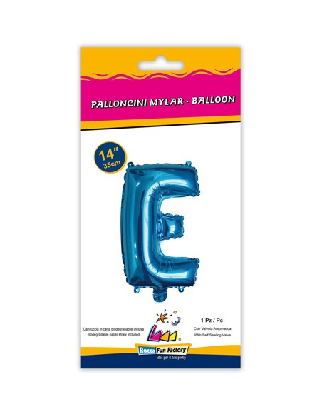 Palloncino Mylar Lettera E Blu Mini 14" - 35cm con valvola - 1pz | G3S Party