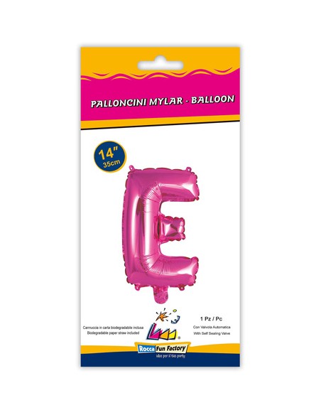 Palloncino Mylar Lettera E Fuxia Mini 14" - 35cm con valvola - 1pz | G3S Party