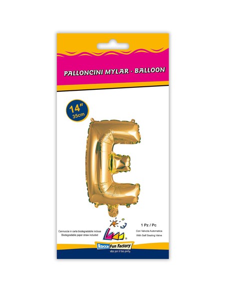 Palloncino Mylar Lettera E Oro Mini 14" - 35cm con valvola - 1pz | G3S Party
