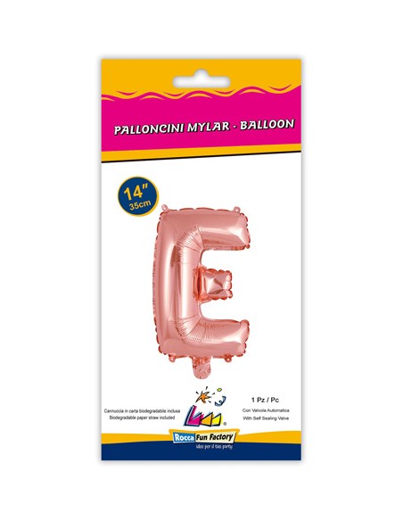 Palloncino Mylar Lettera E Rosa Gold Mini 14" - 35cm con valvola - 1pz | G3S Party