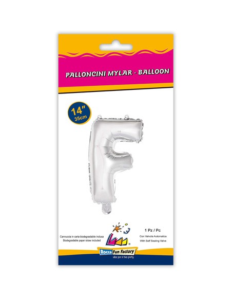 Palloncino Mylar Lettera F Argento Mini 14" - 35cm con valvola - 1pz | G3S Party