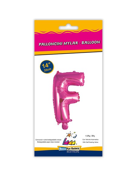 Palloncino Mylar Lettera F Fuxia Mini 14" - 35cm con valvola - 1pz | G3S Party