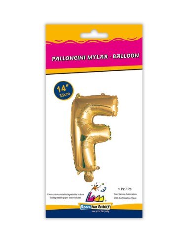 Palloncino Mylar Lettera F Oro Mini 14" - 35cm con valvola - 1pz | G3S Party