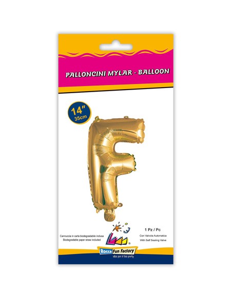 Palloncino Mylar Lettera F Oro Mini 14" - 35cm con valvola - 1pz | G3S Party