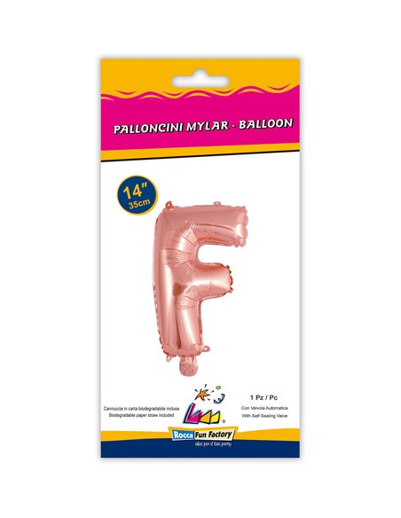 Palloncino Mylar Lettera F Rosa Gold Mini 14" - 35cm con valvola - 1pz | G3S Party