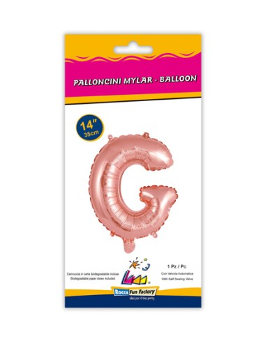 Palloncino Mylar Lettera G Rosa Gold Mini 14" - 35cm con valvola - 1pz | G3S Party