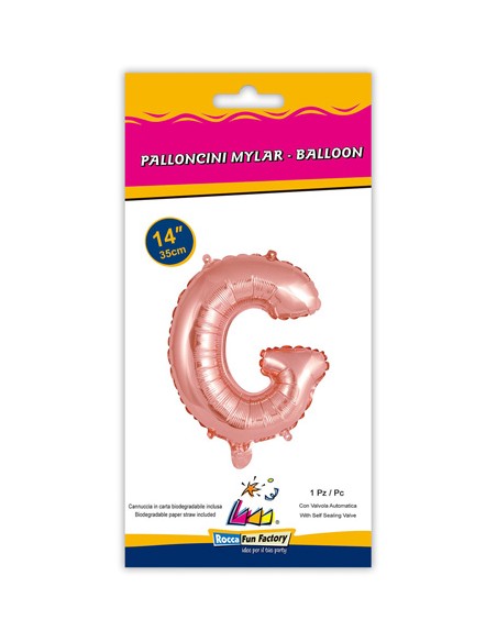 Palloncino Mylar Lettera G Rosa Gold Mini 14" - 35cm con valvola - 1pz | G3S Party
