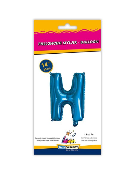 Palloncino Mylar Lettera H Blu Mini 14" - 35cm con valvola - 1pz | G3S Party