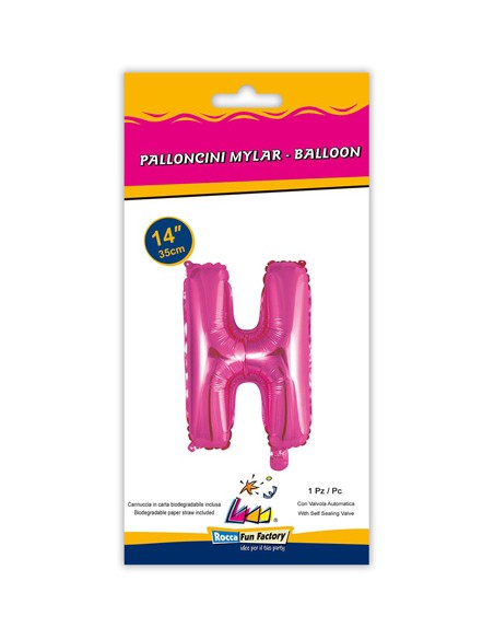Palloncino Mylar Lettera H Fuxia Mini 14" - 35cm con valvola - 1pz | G3S Party
