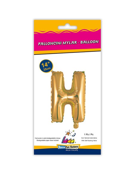 Palloncino Mylar Lettera H Oro Mini 14" - 35cm con valvola - 1pz | G3S Party