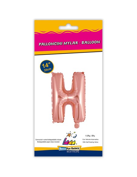 Palloncino Mylar Lettera H Rosa Gold Mini 14" - 35cm con valvola - 1pz | G3S Party