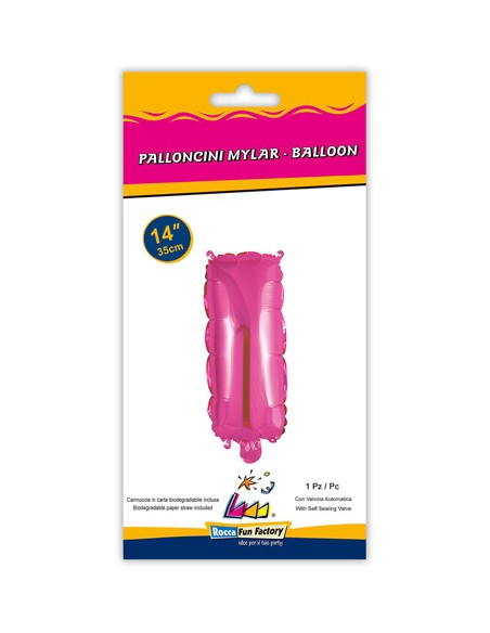 Palloncino Mylar Lettera I Fuxia Mini 14" - 35cm con valvola - 1pz | G3S Party