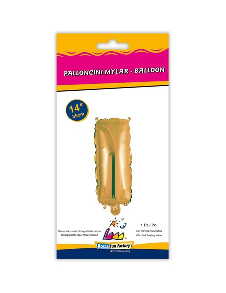 Palloncino Mylar Lettera I Oro Mini 14" - 35cm con valvola - 1pz | G3S Party