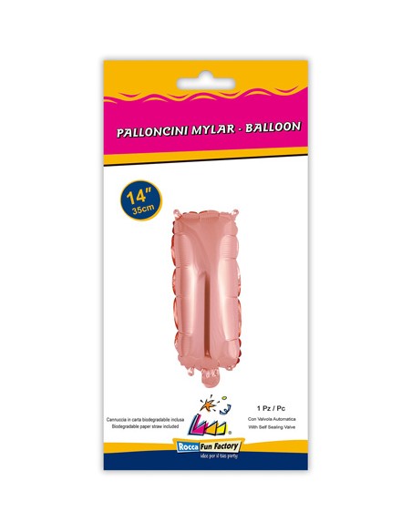 Palloncino Mylar Lettera I Rosa Gold Mini 14" - 35cm con valvola - 1pz | G3S Party
