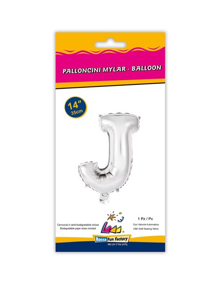 Palloncino Mylar Lettera J Argento Mini 14" - 35cm con valvola - 1pz | G3S Party