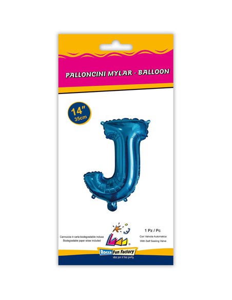 Palloncino Mylar Lettera J Blu Mini 14" - 35cm con valvola - 1pz | G3S Party