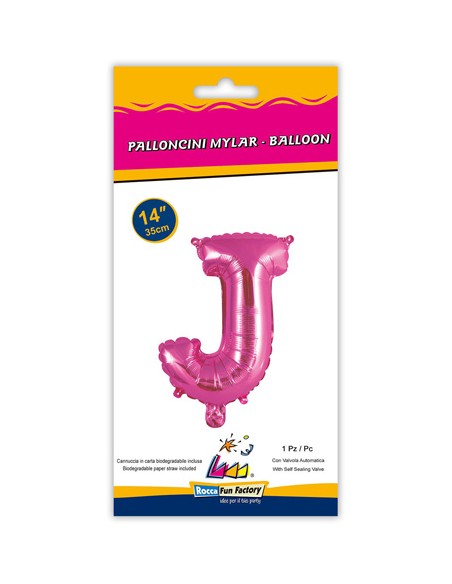 Palloncino Mylar Lettera J Fuxia Mini 14" - 35cm con valvola - 1pz | G3S Party