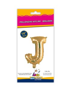 Palloncino Mylar Lettera J Oro Mini 14" - 35cm con valvola - 1pz | G3S Party