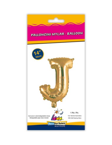Palloncino Mylar Lettera J Oro Mini 14" - 35cm con valvola - 1pz | G3S Party