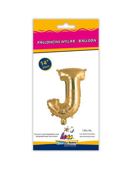 Palloncino Mylar Lettera J Oro Mini 14" - 35cm con valvola - 1pz | G3S Party