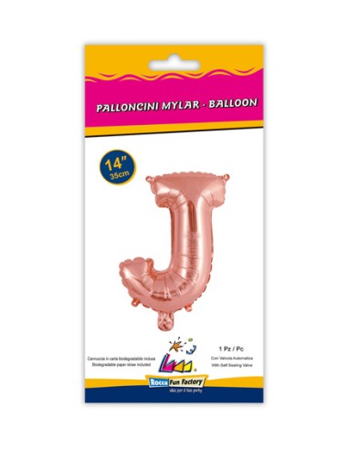 Palloncino Mylar Lettera J Rosa Gold Mini 14" - 35cm con valvola - 1pz | G3S Party