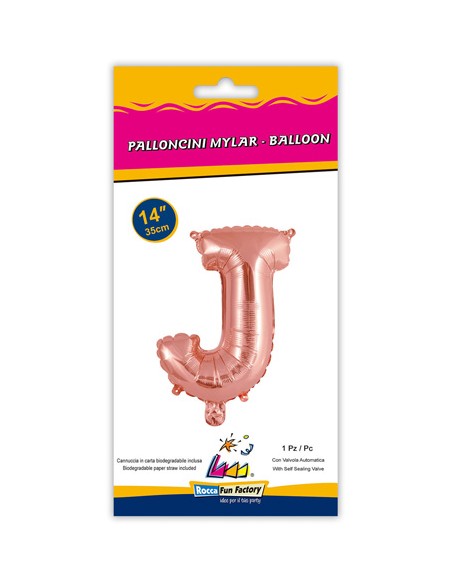 Palloncino Mylar Lettera J Rosa Gold Mini 14" - 35cm con valvola - 1pz | G3S Party