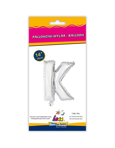 Palloncino Mylar Lettera K Argento Mini 14" - 35cm con valvola - 1pz | G3S Party