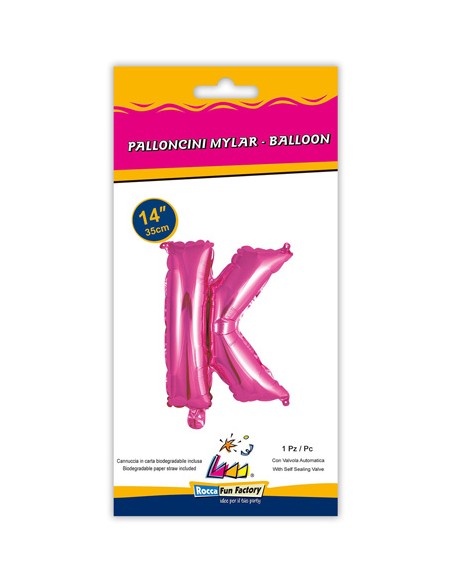 Palloncino Mylar Lettera K Fuxia Mini 14" - 35cm con valvola - 1pz | G3S Party