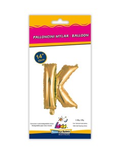 Palloncino Mylar Lettera K Oro Mini 14" - 35cm con valvola - 1pz | G3S Party