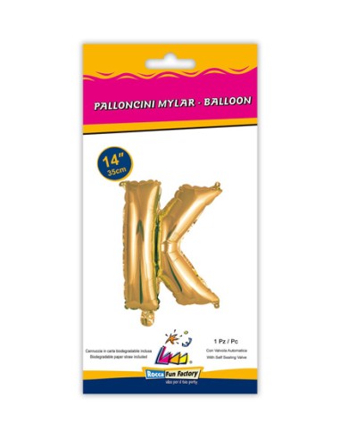 Palloncino Mylar Lettera K Oro Mini 14" - 35cm con valvola - 1pz | G3S Party