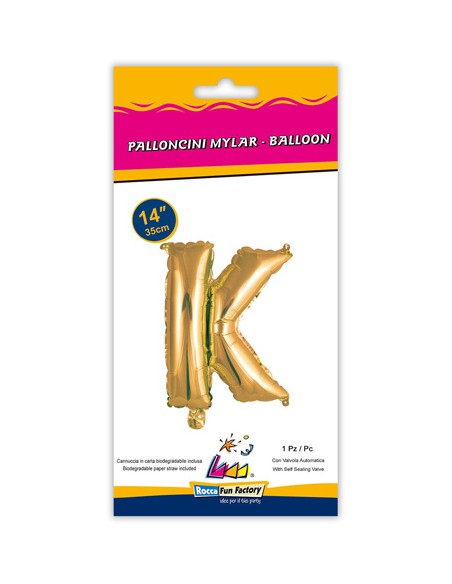 Palloncino Mylar Lettera K Oro Mini 14" - 35cm con valvola - 1pz | G3S Party