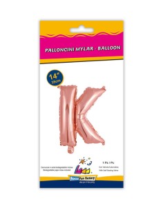 Palloncino Mylar Lettera K Rosa Gold Mini 14" - 35cm con valvola - 1pz | G3S Party