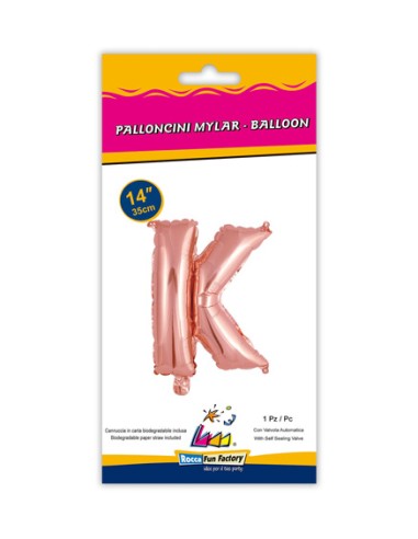 Palloncino Mylar Lettera K Rosa Gold Mini 14" - 35cm con valvola - 1pz | G3S Party