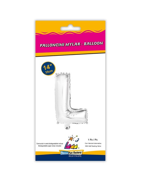 Palloncino Mylar Lettera L Argento Mini 14" - 35cm con valvola - 1pz | G3S Party