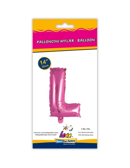 Palloncino Mylar Lettera L Fuxia Mini 14" - 35cm con valvola - 1pz | G3S Party