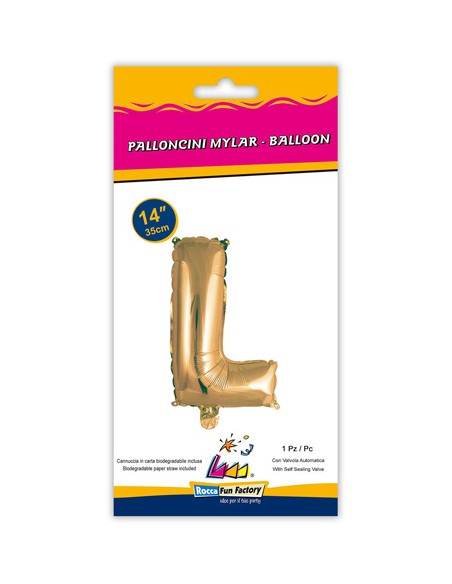 Palloncino Mylar Lettera L Oro Mini 14" - 35cm con valvola - 1pz | G3S Party