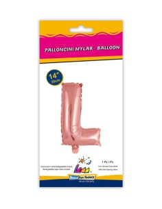 Palloncino Mylar Lettera L Rosa Gold Mini 14" - 35cm con valvola - 1pz | G3S Party