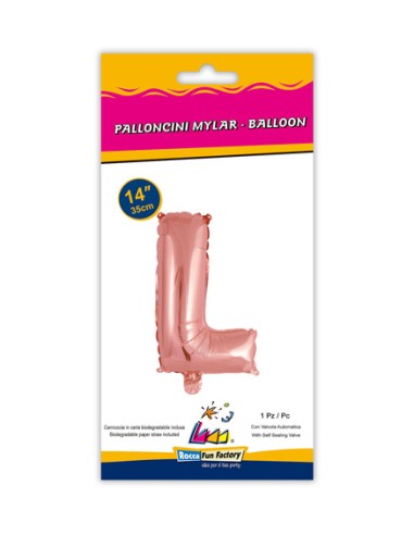 Palloncino Mylar Lettera L Rosa Gold Mini 14" - 35cm con valvola - 1pz | G3S Party