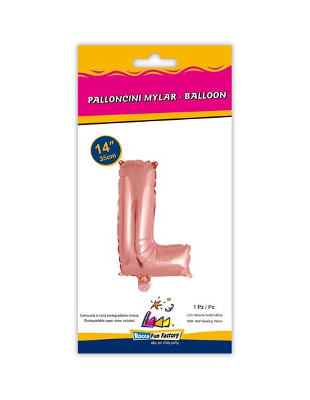 Palloncino Mylar Lettera L Rosa Gold Mini 14" - 35cm con valvola - 1pz | G3S Party