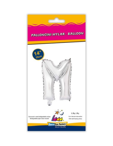 Palloncino Mylar Lettera M Argento Mini 14" - 35cm con valvola - 1pz | G3S Party