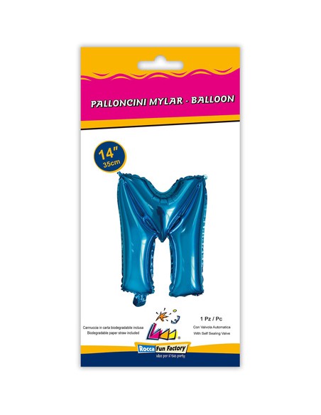 Palloncino Mylar Lettera M Blu Mini 14" - 35cm con valvola - 1pz | G3S Party