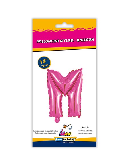 Palloncino Mylar Lettera M Fuxia Mini 14" - 35cm con valvola - 1pz | G3S Party