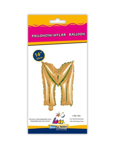 Palloncino Mylar Lettera M Oro Mini 14" - 35cm con valvola - 1pz | G3S Party