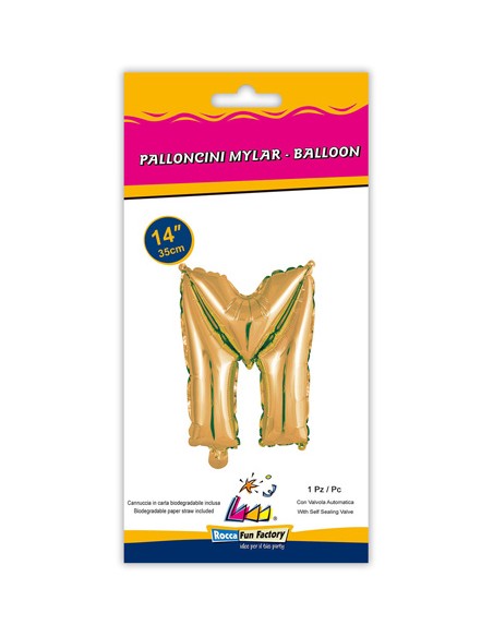 Palloncino Mylar Lettera M Oro Mini 14" - 35cm con valvola - 1pz | G3S Party