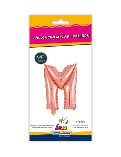 Palloncino Mylar Lettera M Rosa Gold Mini 14" - 35cm con valvola - 1pz | G3S Party