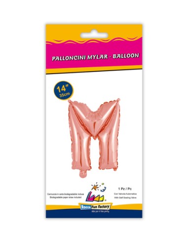 Palloncino Mylar Lettera M Rosa Gold Mini 14" - 35cm con valvola - 1pz | G3S Party