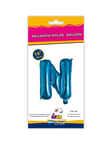 Palloncino Mylar Lettera N Blu Mini 14" - 35cm con valvola - 1pz | G3S Party