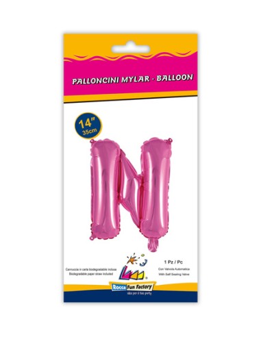 Palloncino Mylar Lettera N Fuxia Mini 14" - 35cm con valvola - 1pz | G3S Party