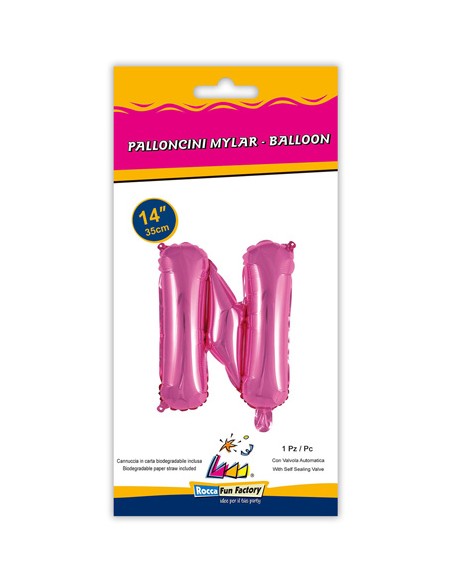 Palloncino Mylar Lettera N Fuxia Mini 14" - 35cm con valvola - 1pz | G3S Party