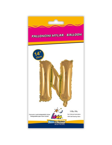 Palloncino Mylar Lettera N Oro Mini 14" - 35cm con valvola - 1pz | G3S Party